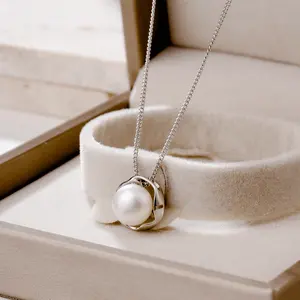 S925 Sterling Silver Freshwater Pearl Necklace Women's Korean Version Simple New Trend Fashion Design Sense Collar Chain Geometr