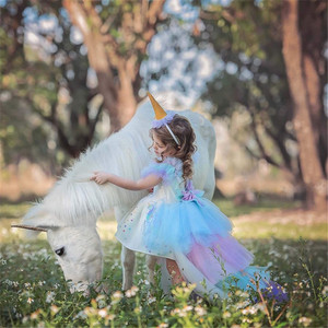 Neonate Unicorn PrincessTutu Dress Flower Girls Rainbow dress Birthday Party Costume bambini Summer Tulle dress - Product Image 3