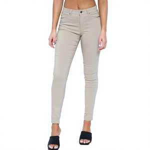 Pantalon en toile skinny multicolores pour femme, taille mi-haute, longueur complète, style décontracté, poches, devant plat, fermeture éclair, 100 % coton - Product Image 3
