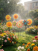 Piquet décoratif de jardin en métal jaune en forme de fleur à pétales, résistant aux intempéries, pour pelouse et jardin