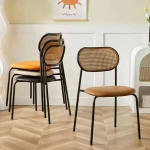 Furniture Fancy Design <b>Stackable</b> Home PU Leather <b>Dining</b> <b>Chairs</b> With Cane Rattan Back - Product Image 2