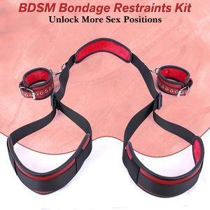 Groothandel Sex <span class=keywords><strong>Bondage</strong></span> <span class=keywords><strong>BDSM</strong></span> Kit Verstelbare Bedbeugels Set met Handboeien Nek Dijbeen Enkel Game Play Sex Toy Bulk Levering - Product Image 4