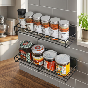 Étagère à épices magnétique à double niveau, support de rangement en métal pour cuisine, design minimaliste, forme rectangulaire - Product Image 3
