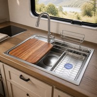 Évier de cuisine multifonction Thsink FSB8048, grand bac unique, en acier inoxydable 304, design moderne, à un trou, finition satinée, garantie 3 ans