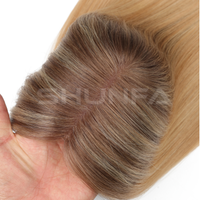 Topper en dentelle casher avec pinces à cheveux, 100% cheveux humains, 12-18 pouces, couleur blonde