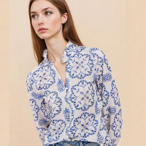 Camisa Informal Chic Boho de Algodón Tejido con Manga Larga y Estampado Simple <span class=keywords><strong>para</strong></span> Fiestas Nocturnas en la Playa o Bodas - Product Image 4