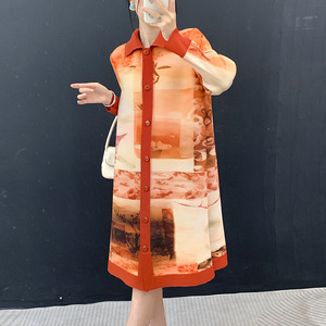 Printed splicing <b>cardigan</b> 2026 autumn new style loose long plus size women's clothing slim and fashionable Casual Dress - Product Image 2