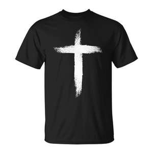 Camiseta negra con estampado de cruz cristiana abstracta de Jesús para hombre, camiseta con gráfico religioso - Product Image 1