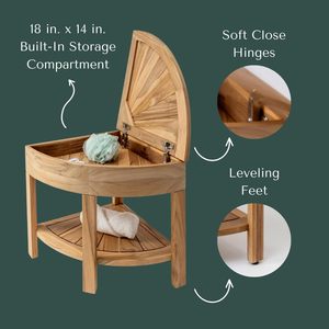 Teak Shower Bench Corner Shower Stool Foot Rest <strong>Bathroom</strong> <strong>Seat</strong> Built-in <strong>Storage</strong> Compartment with Drainage Teak Shower Corner <strong>Seat</strong> - Product Image 2