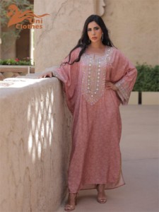 عباية دبي بتصميم موحّد وتخصيص، فستان مسلم بتطريز وأكمام جناح الخفاش، قفطان مغربي فضفاض مريح، جلابية نسائية لرمضان - Product Image 2