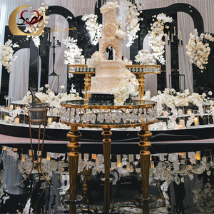 Table à gâteau contemporaine en acier inoxydable et cristal doré pour les mariages, les événements, les salles à manger - Utilisation à domicile et en hôtel - Product Image 6