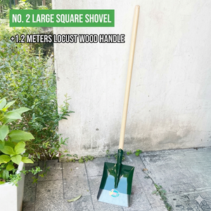 PINSHUN Pala de Jardín Agrícola de Acero al Manganeso con Mango Largo y Punta Cuadrada, Mango de Madera (42cm), Color Verde, para Exteriores y Granja - Product Image 2