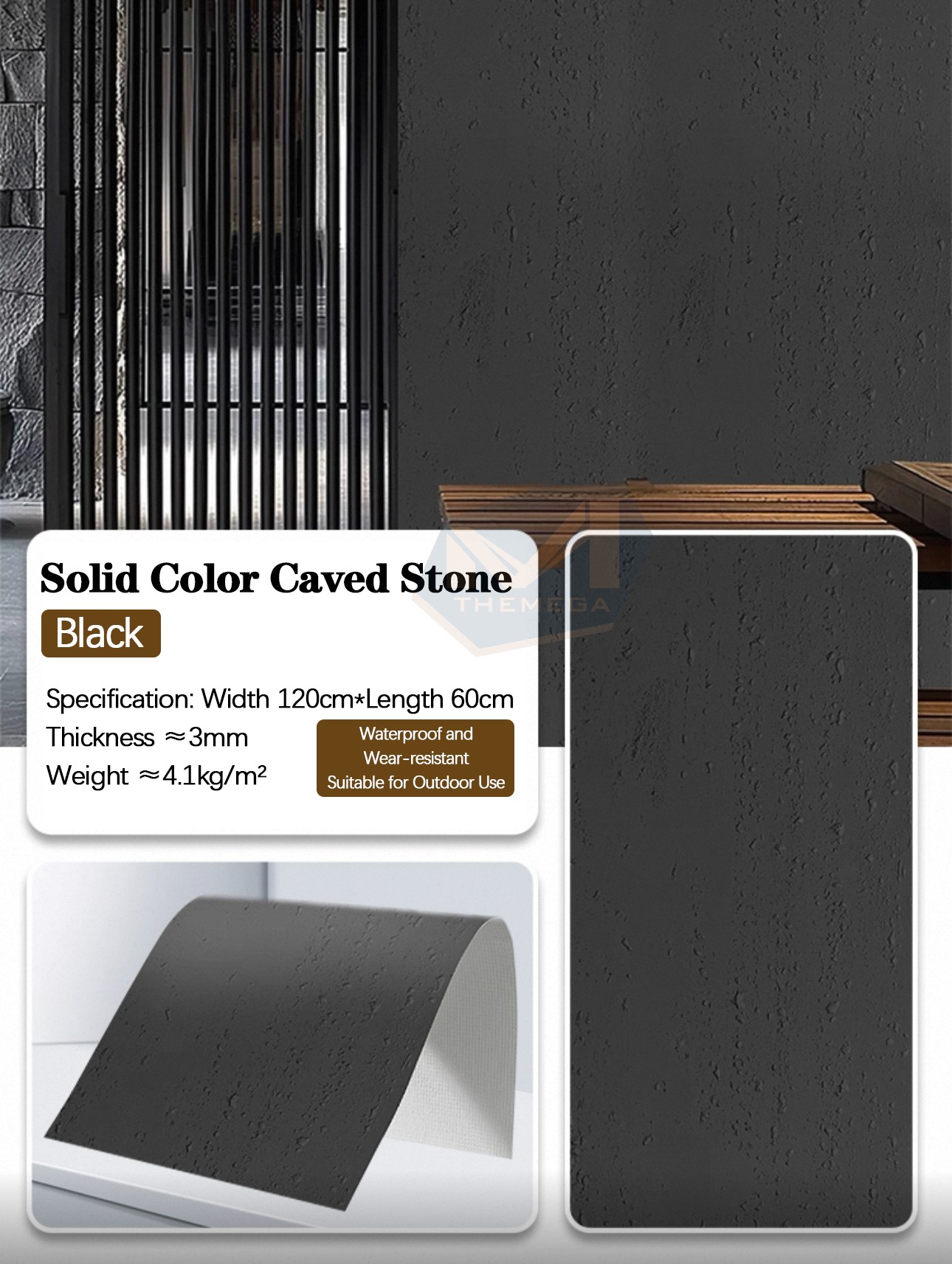 Solid Color Travertine (Black)