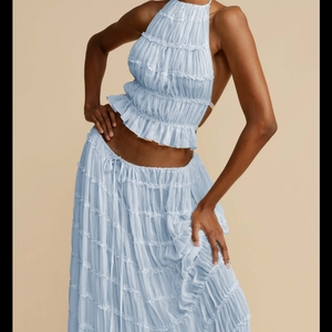 <b>Sexy</b> Backless Hanging Neck Strap Pleated Lace Lace Vest Women's Long Skirt <b>Set</b> Fashion - Product Image 6