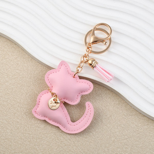 Portachiavi a Forma di <span class=keywords><strong>Gatto</strong></span> Kawaii per Zaino e Cinturino del Telefono, Anello Portachiavi in Pelle PU Arancione con Nappa, Regalo alla Moda per Ragazze - Product Image 5