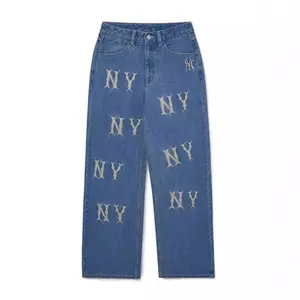 Jeans de pierna ancha de cintura alta con bordado NY para hombres y mujeres jeans Casuales