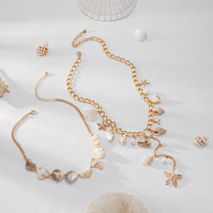 Vacation Style Pearl <span class=keywords><strong>Conch</strong></span> Shell Nische Halskette Beach Ocean Style Legierung Schlüsselbein kette
