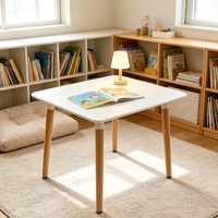 Table de maison moderne et simple, plateau blanc lisse avec pieds en bois de hêtre massif, table carrée rectangulaire multifonctionnelle