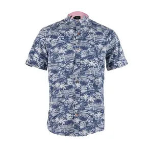 高品质夏季沙滩衬衫印花印花短袖棉夏威夷衬衫男士