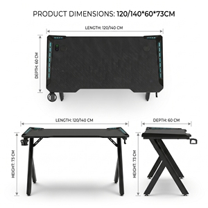 Modern R-Shape Gaming <b>Desk</b> With Carbon Fiber Surface Headphone Hook And Cup Holder Black Metal Frame For <b>Work</b> From Home - Product Image 6
