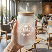 Gelas Kopi Dingin Personal 12oz 16oz 20oz, Gelas Bir Kaca, Tumbler Kaca Borosilikat Custom Motif Bunga dengan Tutup dan Sedotan