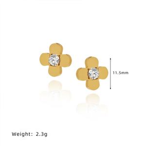 Pendientes de Acero Inoxidable con Trébol de Cuatro Hojas y Circones, Joyería Fina de Lujo, Venta al por Mayor para Mujer - Product Image 3