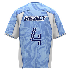 Maillot de football américain HEALY dégradé bleu clair, respirant, à manches courtes, découpe automatisée, col en V élégant, tenue de football - Product Image 3