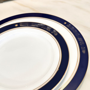 High-<b>End</b> 10 Inch Ceramic Steak Plate Set Blue Gold Edged Western Food Plate Sustainable <b>Table</b> Arrangement for Hotels Restaurants - Product Image 5