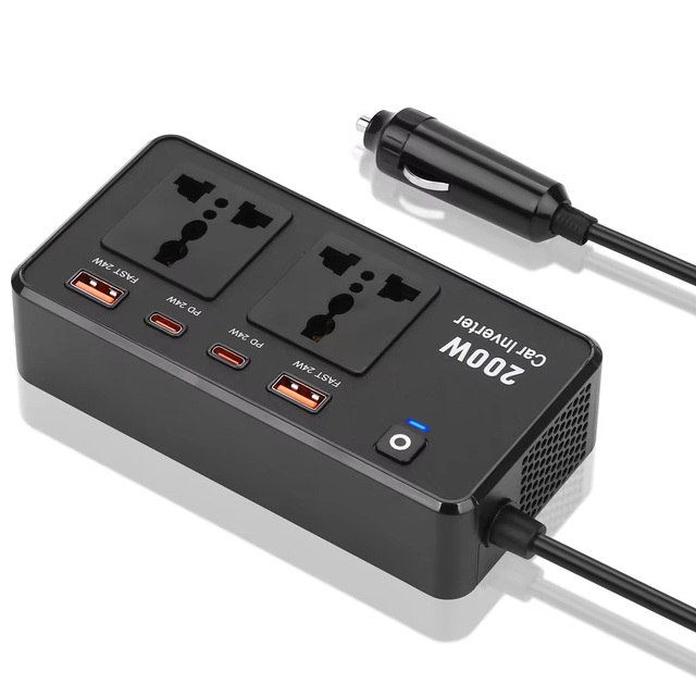 DC12V/24V AC 220V Car Inverter 200W PD Type-c USB Quick Charge Adapter Universal Car Power Converter 2 Sockets Travel Adapters