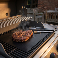 Ensemble de tapis de cuisson pour barbecue au charbon de bois en PTFE antiadhésif réutilisable, résistant à la chaleur jusqu'à 360 degrés Celsius, avec pince et brosse pour grillades