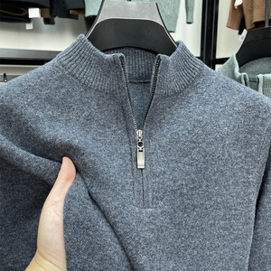 Fabricant LOGO personnalisé 100% laine mérinos demi-fermeture éclair <span class=keywords><strong>pull</strong></span> tricoté <span class=keywords><strong>pull</strong></span> à col roulé homme hiver haut <span class=keywords><strong>pull</strong></span> en tricot pour hommes - Product Image 3