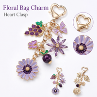 Porte-clés en émail violet avec breloque fleur de vigne et papillon, pendentif floral fruité, accessoire pour sac et voiture, cadeau