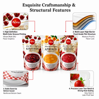 Sachet Doypack Personnalisé 13x20cm 250g 100μm Qualité Alimentaire, Haute Barrière, en Film Mylar pour Emballage de Fruits, Compotes, Confitures, Purées et Desserts