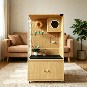 Jaula de Madera Grande para Pájaros, con Caja de Cría, Vidrio Templado Transparente, Jaula para Loros con Gabinete de Almacenamiento - Product Image 1