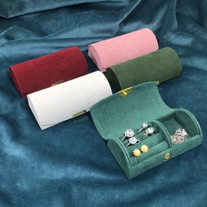 Wholesale Velvet Vintage Travel Jewelry Box Arched Flip <b>Top</b> Button Closure Storage Box for Rings <b>Earrings</b> Necklaces 10x5.5x3.5cm - Product Image 2