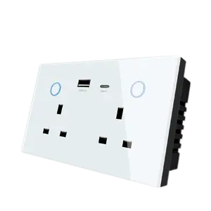 Wifi UK Style Double-Plug Intelligent Smart Socket USB+Type C Charger Remote Control Voice Touch Switch Socket