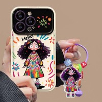 Scrawl Girl Impression Caméra Miroir Stand Pendentif TPU Housse de Téléphone Portable pour Iphone 17 8 X Xr XS 11 12 13 14 15 16 Pro Max