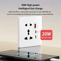 Prise universelle 5 broches avec charge rapide 20W Double port Type-C, prise électrique murale USB en plastique UK AC 110V-250V