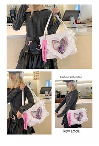 Tự làm Lolita kẹo màu <span class=keywords><strong>ITA</strong></span> Tote túi với ren dễ thương Pin chèn rõ ràng cửa sổ Túi Tùy chỉnh hình trái tim - Product Image 6