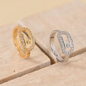 Bague ouverte vintage plaquée or 18 carats pour femme, avec <span class=keywords><strong>pierre</strong></span> géométrique en zircon cubique, ajustable, bijoux minimalistes tendance, anneaux - Product Image 4