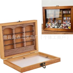 Mini bibliothèque en bois massif, organisateur de bureau rectangulaire avec couvercle en verre, décoration de bureau, artisanat du comté de Cao - Product Image 5