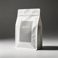Sachet de café en papier kraft blanc robuste avec valve, compostable, barrière, à fond plat, imprimé sur mesure, vente en gros