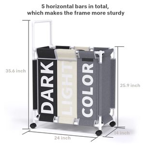 Hot Selling Foldable 160L <strong>Laundry</strong> Hamper Sorter <strong>Basket</strong> <strong>3</strong> <strong>Section</strong> <strong>Laundry</strong> Bag Collapsible <strong>Laundry</strong> Hamper Cart with Rolling - Product Image 4