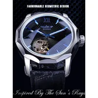 Top marque de luxe gagnant montre bleu océan géométrie conception Transparent squelette cadran hommes montre automatique mode montre mécanique