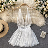 Nouveau Style Appel Sexy Femme Perspective Passion Rosée Dos Nu Halter Sommeil Jupe Sous-Vêtements Robe