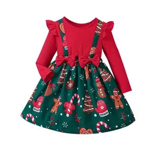 2023节日穿学步女孩圣诞新年红色女孩连衣裙童装派对儿童休闲连衣裙
