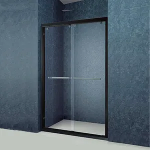 钢化玻璃黑色框架步入式淋浴门可调便携式淋浴屏玻璃面板步入式淋浴门