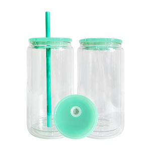 USA Warehouse 25pack 15oz Sublimation vierge trou pré-percé double paroi boule à neige canette en verre avec couvercle et paille 15PPLGS02 - Product Image 3