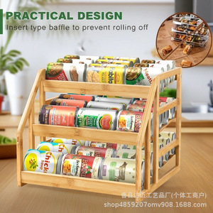 <b>Bamboo</b> Food Can Rack 3 Tier Stackable Storage Organizer With Flexible Divider For Kitchen Cabinet Use - Product Image 3