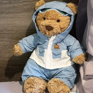 Ours en peluche personnalisé <span class=keywords><strong>bleu</strong></span> avec capuche, jouet en peluche doux, poupée en peluche, cadeau pour bébé, fabricant de peluches promotionnelles, vente en gros - Product Image 4